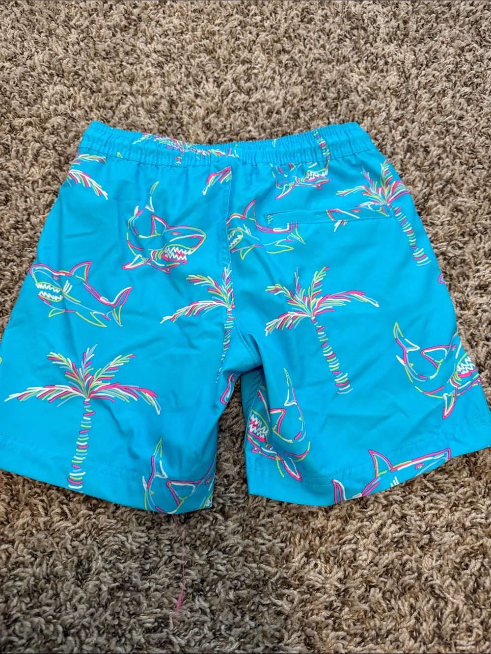 Kids' Turquoise Shark-Print Swim Trunks